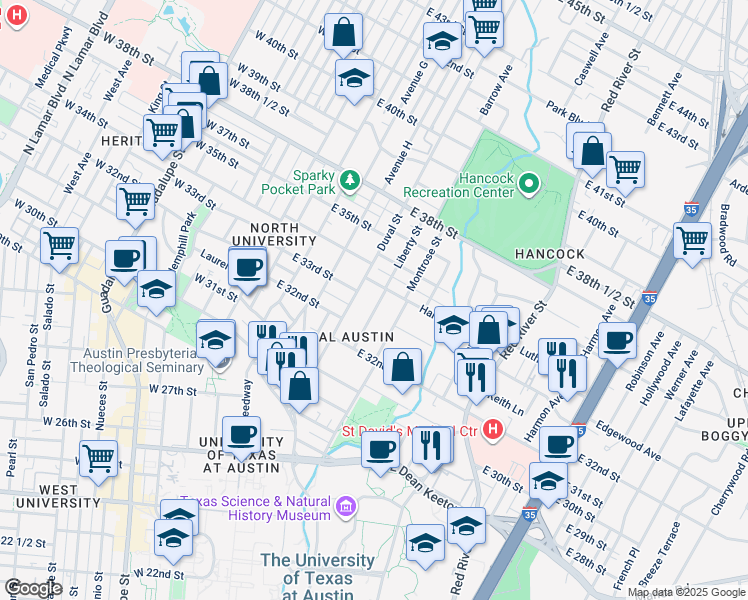 map of restaurants, bars, coffee shops, grocery stores, and more near 509 Harris Avenue in Austin