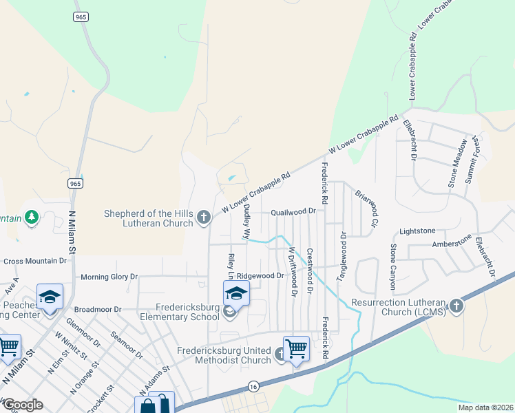 map of restaurants, bars, coffee shops, grocery stores, and more near 306 Winston Drive in Fredericksburg
