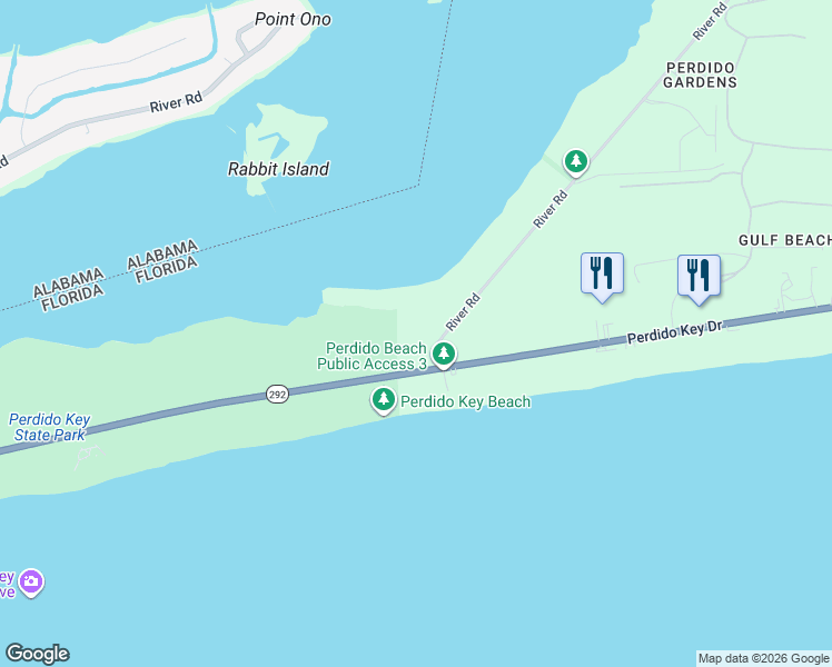 map of restaurants, bars, coffee shops, grocery stores, and more near 14900 River Road in Pensacola
