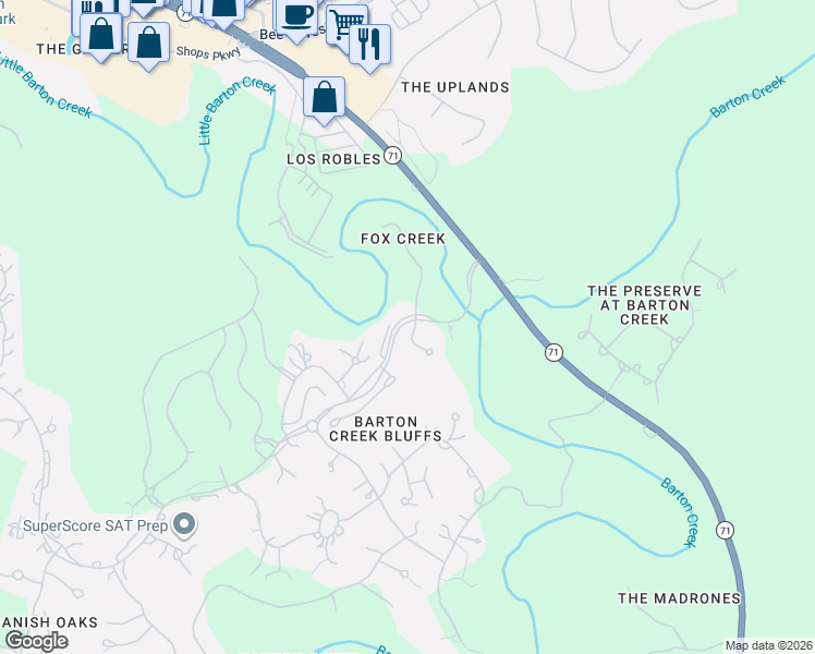 map of restaurants, bars, coffee shops, grocery stores, and more near 4512 Spanish Oaks Club Boulevard in Austin
