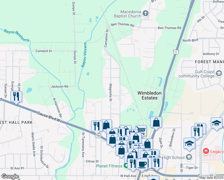 map of restaurants, bars, coffee shops, grocery stores, and more near 522 Magnolia Street in Slidell