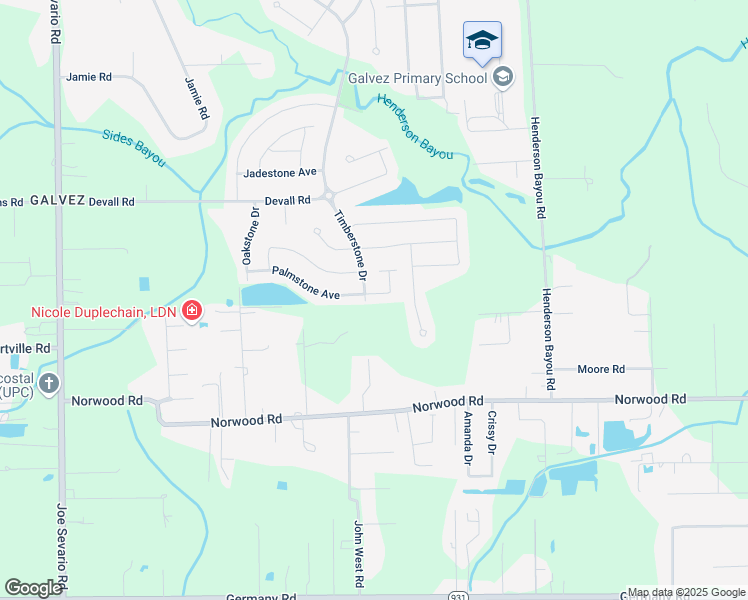 map of restaurants, bars, coffee shops, grocery stores, and more near 42453 Palmstone Avenue in Prairieville