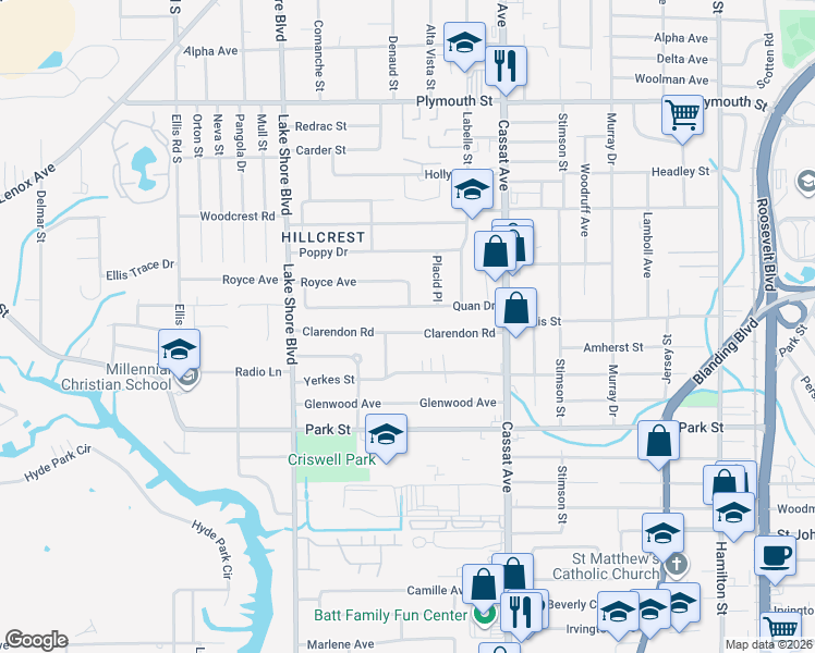 map of restaurants, bars, coffee shops, grocery stores, and more near 5233 Clarendon Road in Jacksonville