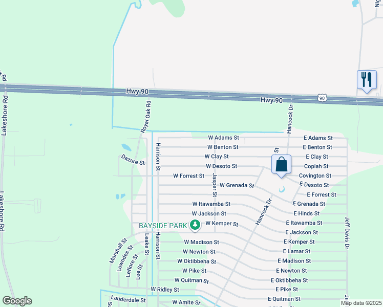 map of restaurants, bars, coffee shops, grocery stores, and more near 6263 West Clay Street in Bay Saint Louis
