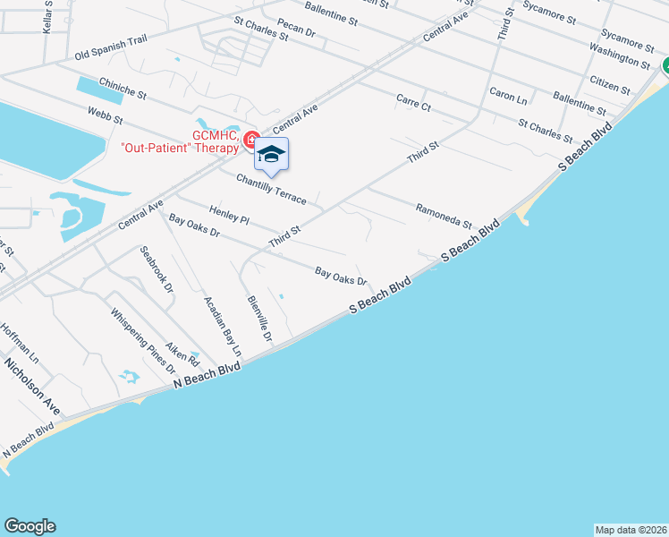 map of restaurants, bars, coffee shops, grocery stores, and more near 111 Bay Oaks Drive in Bay St. Louis