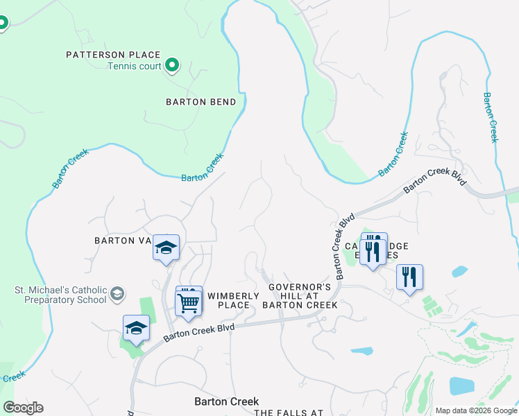 map of restaurants, bars, coffee shops, grocery stores, and more near 8823 Chalk Knoll Drive in Austin