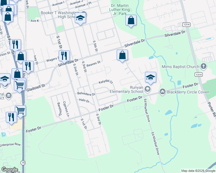 map of restaurants, bars, coffee shops, grocery stores, and more near 821 Lovebug Lane in Conroe