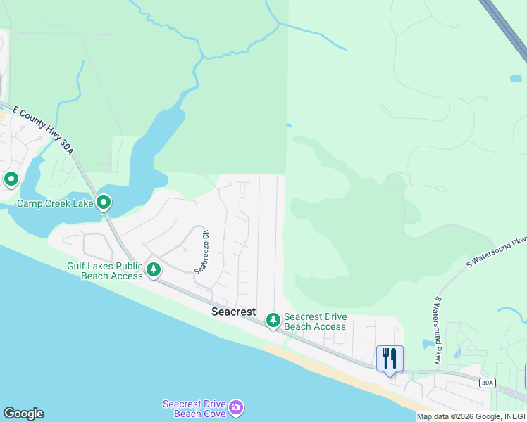 map of restaurants, bars, coffee shops, grocery stores, and more near 398 Clareon Drive in Seacrest