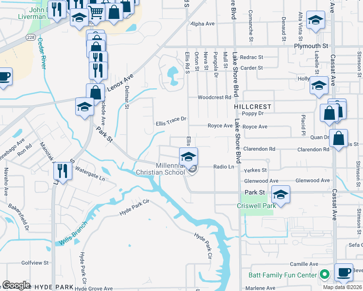 map of restaurants, bars, coffee shops, grocery stores, and more near 6013 Edgefield Drive in Jacksonville