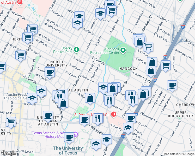 map of restaurants, bars, coffee shops, grocery stores, and more near in Austin