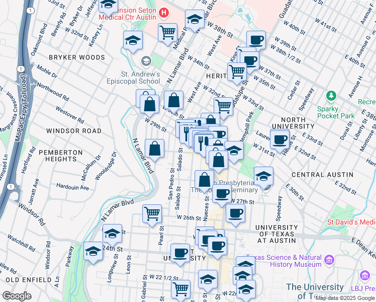 map of restaurants, bars, coffee shops, grocery stores, and more near 704 West 28th 1/2 Street in Austin