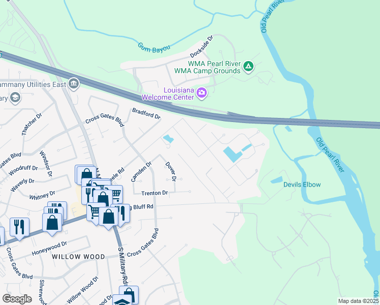 map of restaurants, bars, coffee shops, grocery stores, and more near 59517 Autumn Drive in Slidell