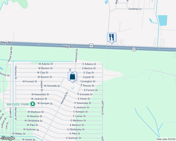 map of restaurants, bars, coffee shops, grocery stores, and more near 6083 East Benton Street in Bay St. Louis