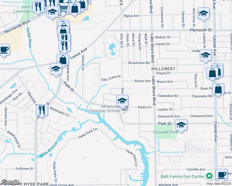 map of restaurants, bars, coffee shops, grocery stores, and more near 6013 Edgefield Drive in Jacksonville