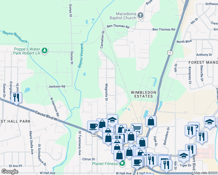 map of restaurants, bars, coffee shops, grocery stores, and more near 522 Magnolia Street in Slidell