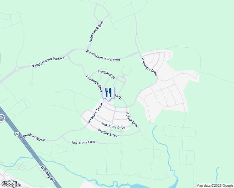 map of restaurants, bars, coffee shops, grocery stores, and more near 136 North Splash Drive in Rosemary Beach