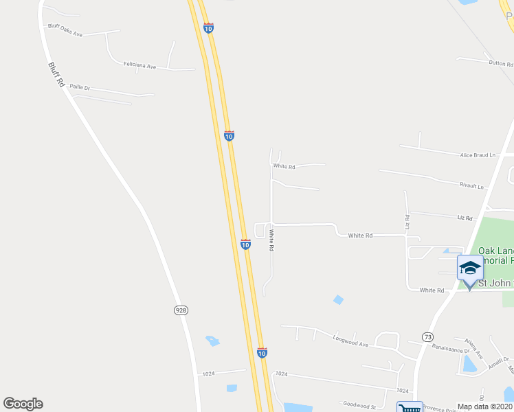 map of restaurants, bars, coffee shops, grocery stores, and more near 37083 White Road in Prairieville