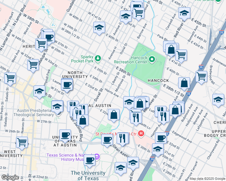 map of restaurants, bars, coffee shops, grocery stores, and more near 700 Harris Avenue in Austin