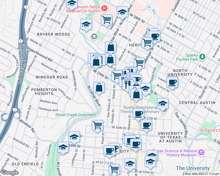 map of restaurants, bars, coffee shops, grocery stores, and more near 807 West 28th 1/2 Street in Austin