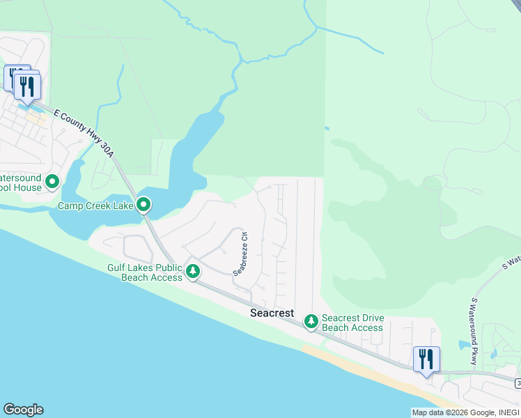 map of restaurants, bars, coffee shops, grocery stores, and more near 321 Seabreeze Boulevard in Panama City Beach