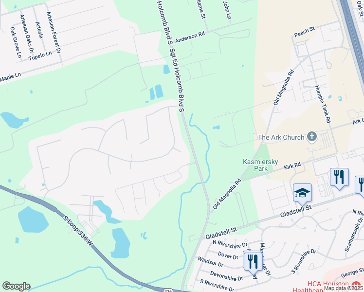 map of restaurants, bars, coffee shops, grocery stores, and more near 5 Oak Glen in Conroe