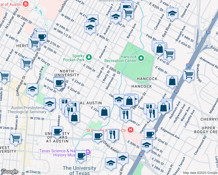 map of restaurants, bars, coffee shops, grocery stores, and more near 700 Harris Avenue in Austin
