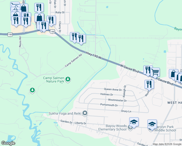 map of restaurants, bars, coffee shops, grocery stores, and more near 33480 Highway 433 in Slidell