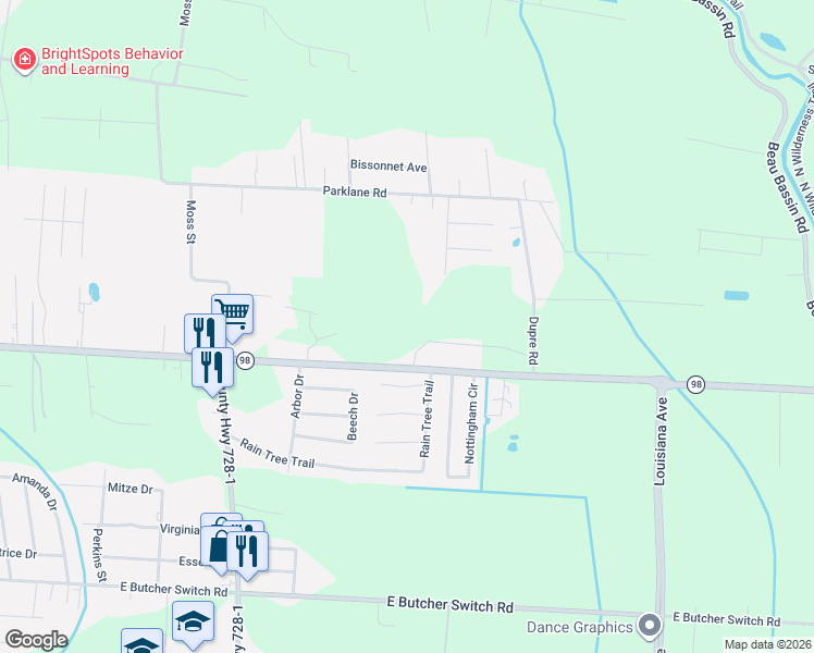 map of restaurants, bars, coffee shops, grocery stores, and more near 871 East Gloria Switch Road in Lafayette