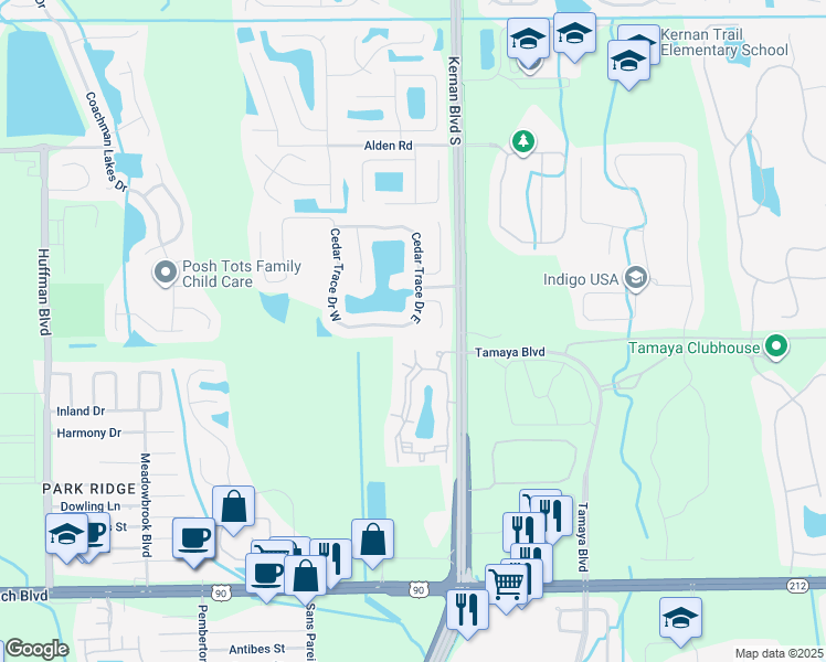 map of restaurants, bars, coffee shops, grocery stores, and more near 12210 Cedar Trace Drive North in Jacksonville