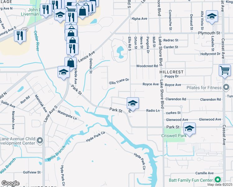 map of restaurants, bars, coffee shops, grocery stores, and more near 1424 Eola Court in Jacksonville