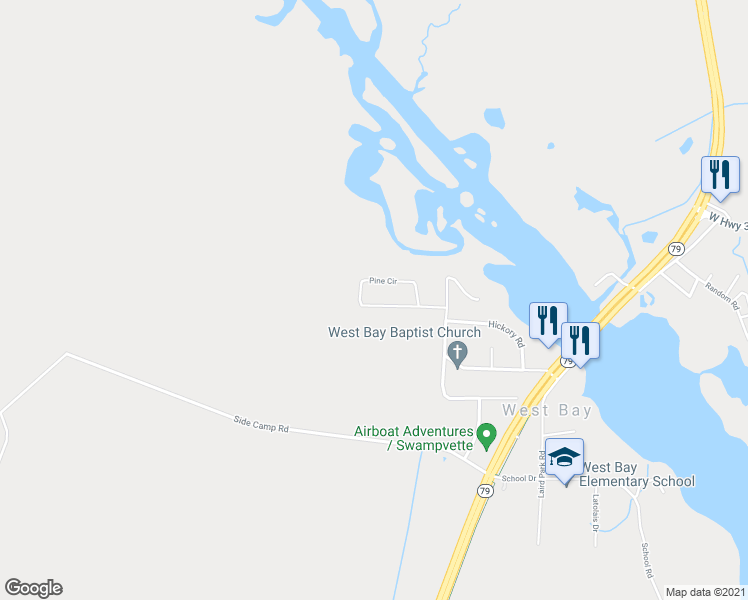 map of restaurants, bars, coffee shops, grocery stores, and more near 15266 Pine Cir in Panama City Beach