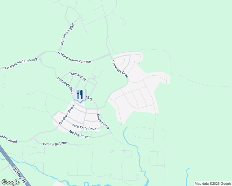 map of restaurants, bars, coffee shops, grocery stores, and more near 1028 Pathways Drive in Panama City Beach