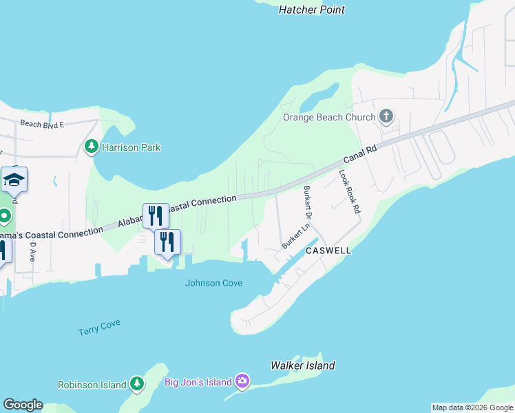 map of restaurants, bars, coffee shops, grocery stores, and more near 4795 Holder Drive in Orange Beach