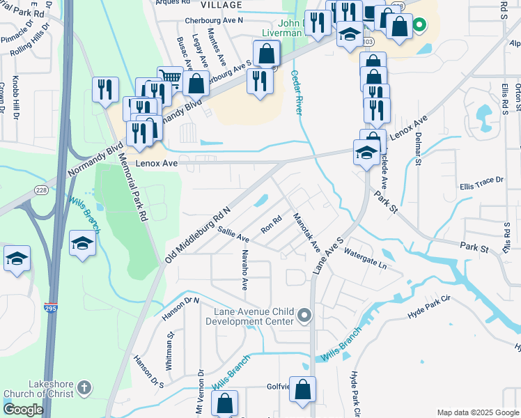 map of restaurants, bars, coffee shops, grocery stores, and more near 1459 Winnebago Avenue in Jacksonville