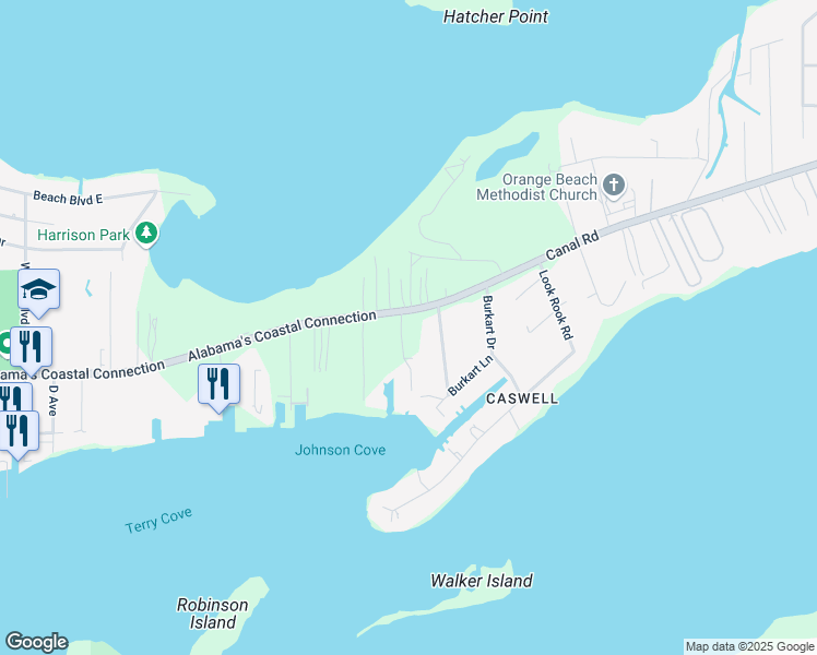 map of restaurants, bars, coffee shops, grocery stores, and more near 4795 Holder Drive in Orange Beach