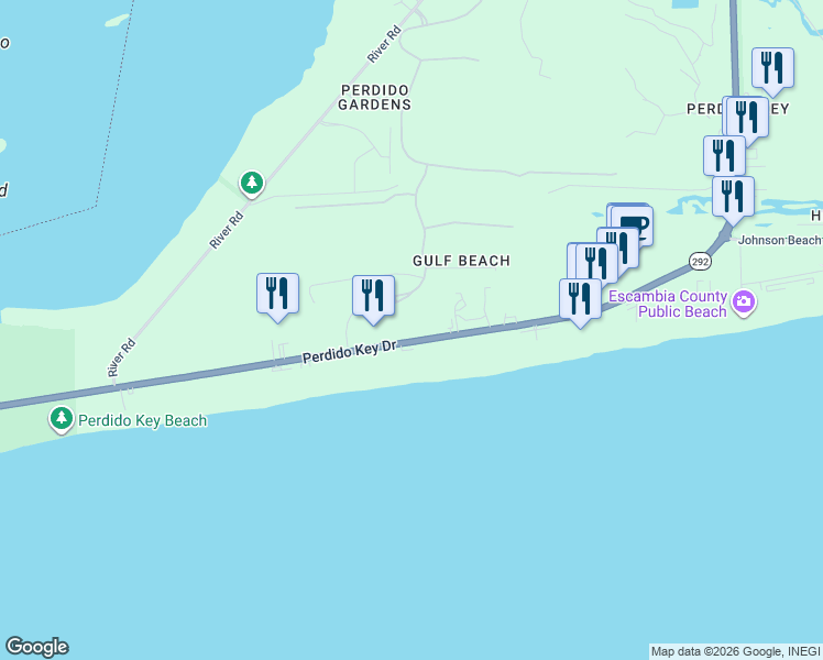 map of restaurants, bars, coffee shops, grocery stores, and more near 14125 Perdido Key Drive in Pensacola