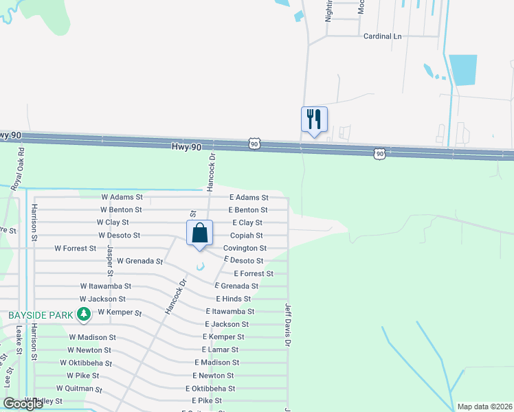 map of restaurants, bars, coffee shops, grocery stores, and more near 6083 East Benton Street in Bay St. Louis