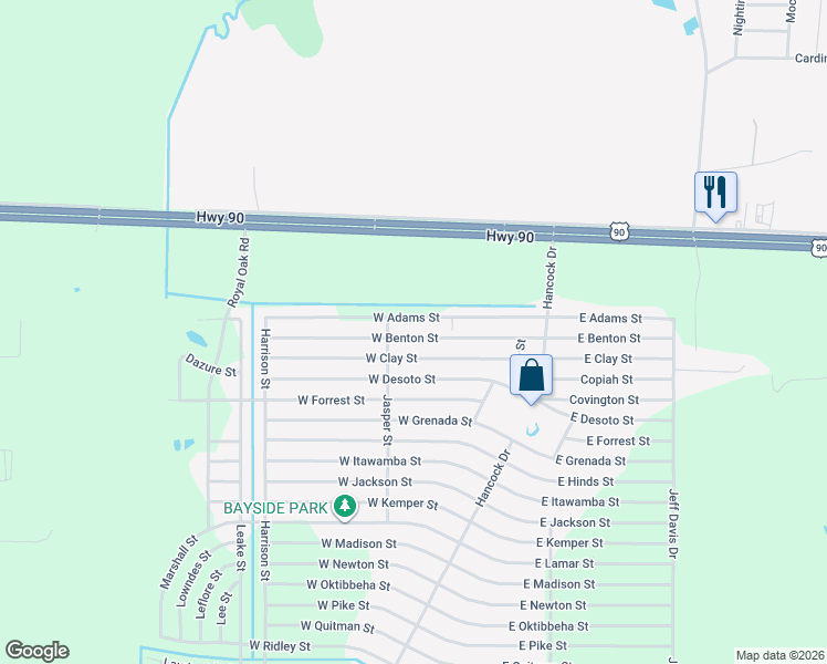 map of restaurants, bars, coffee shops, grocery stores, and more near 6162 West Benton Street in Bay Saint Louis