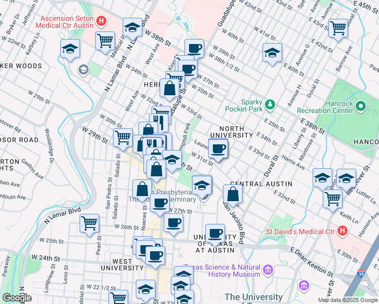 map of restaurants, bars, coffee shops, grocery stores, and more near in Austin