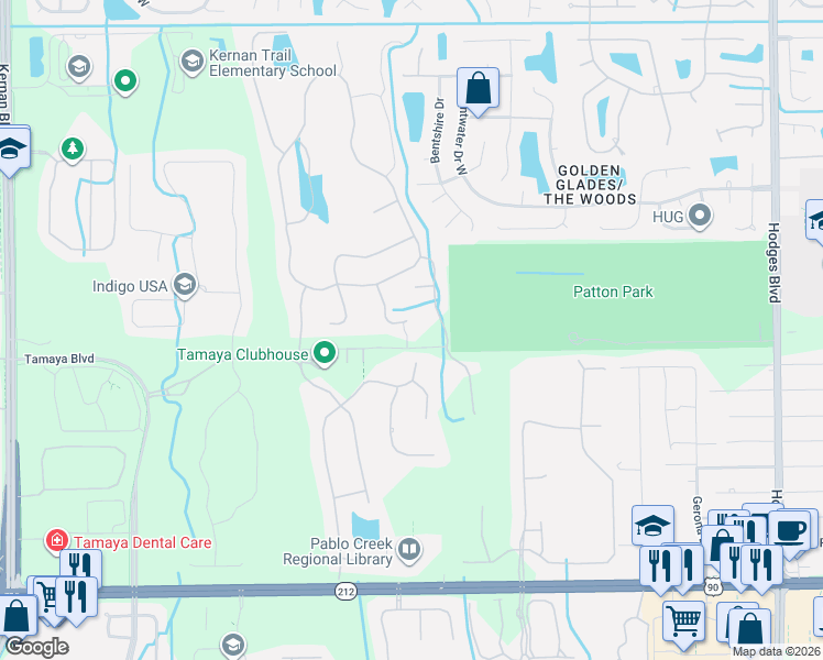 map of restaurants, bars, coffee shops, grocery stores, and more near 2900 Brettungar Drive in Jacksonville