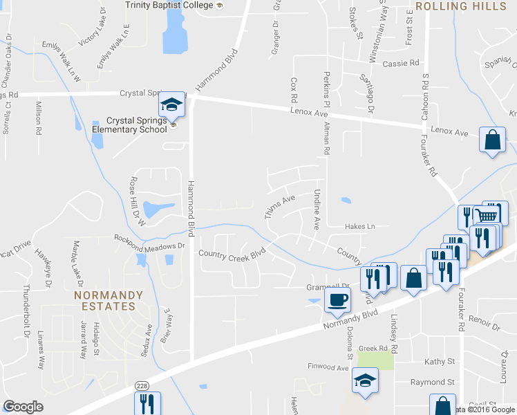 map of restaurants, bars, coffee shops, grocery stores, and more near 8621 Thims Avenue in Jacksonville