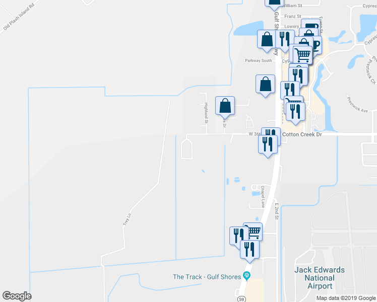 map of restaurants, bars, coffee shops, grocery stores, and more near 19664 West 36th Avenue in Gulf Shores