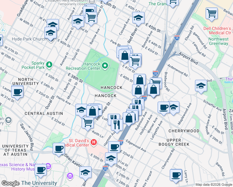 map of restaurants, bars, coffee shops, grocery stores, and more near in Austin