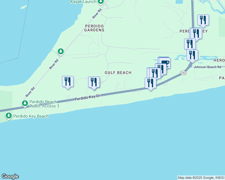 map of restaurants, bars, coffee shops, grocery stores, and more near 14118 Perdido Key Drive in Pensacola