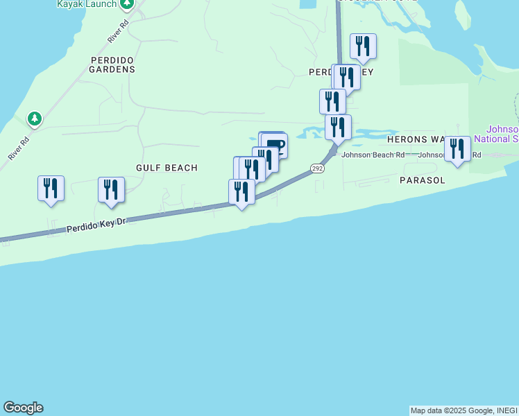 map of restaurants, bars, coffee shops, grocery stores, and more near 13785 Perdido Key Drive in Pensacola
