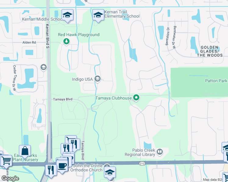 map of restaurants, bars, coffee shops, grocery stores, and more near 13007 Kernan Boulevard South in Jacksonville