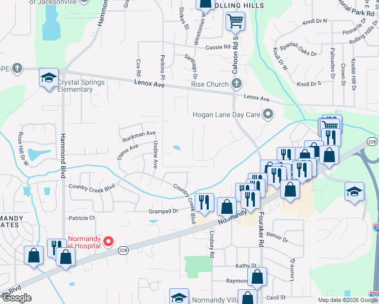 map of restaurants, bars, coffee shops, grocery stores, and more near 8304 Fouraker Forest Road in Jacksonville