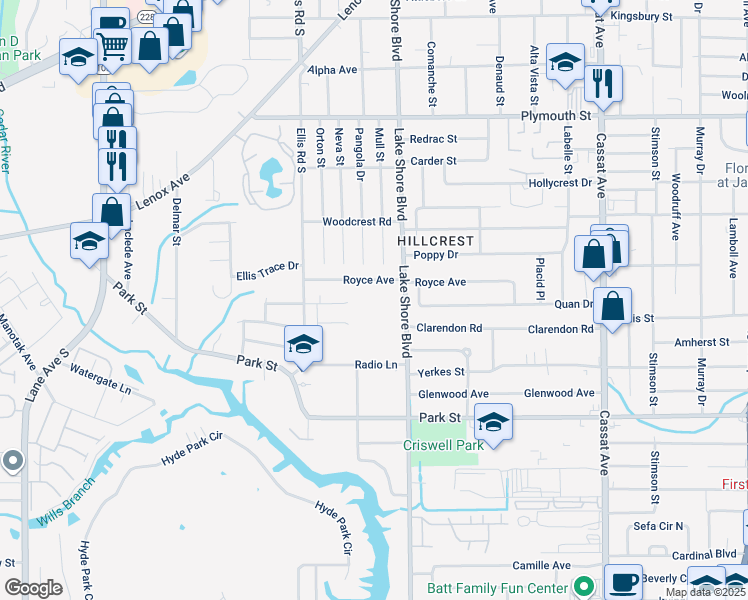 map of restaurants, bars, coffee shops, grocery stores, and more near 5456 Royce Avenue in Jacksonville