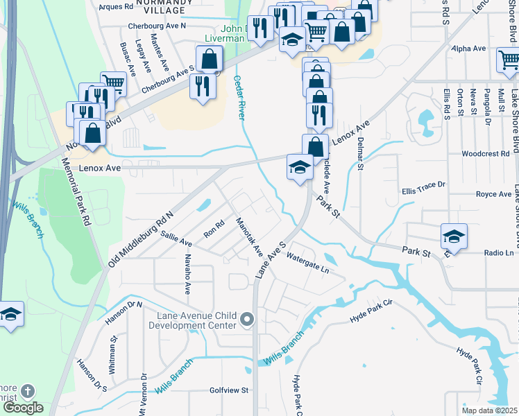 map of restaurants, bars, coffee shops, grocery stores, and more near 1441 Manotak Avenue in Jacksonville