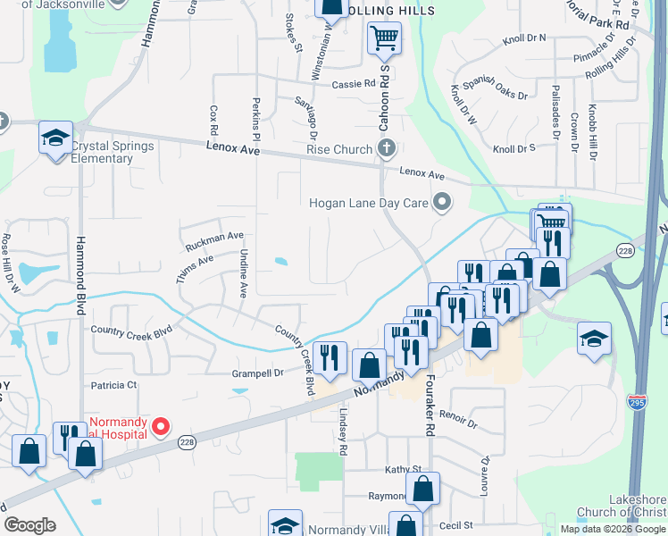 map of restaurants, bars, coffee shops, grocery stores, and more near 1457 Knudson Drive in Jacksonville
